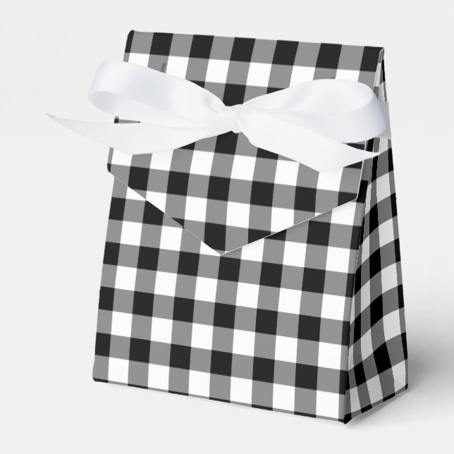 Classic Black And White Checked Gingham Pattern Favour Box (Front Side)