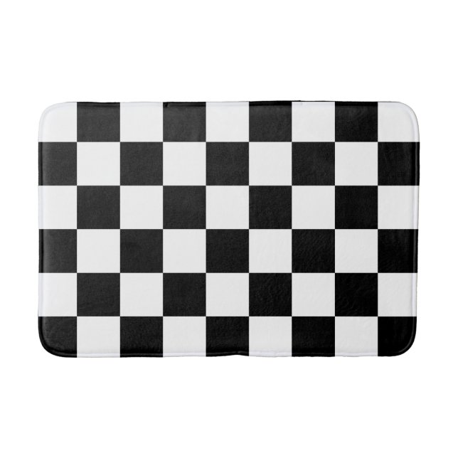 Classic Black and White Checkered Bath Mat (Front)