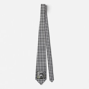 Classic Black and White Chequered Pattern Pet Phot Tie