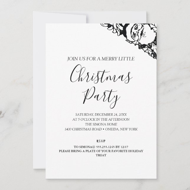 Classic Black and White Christmas Party Invitation (Front)