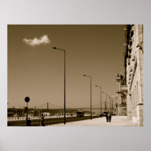 Classic Black and White City Street in Lisbon Poster