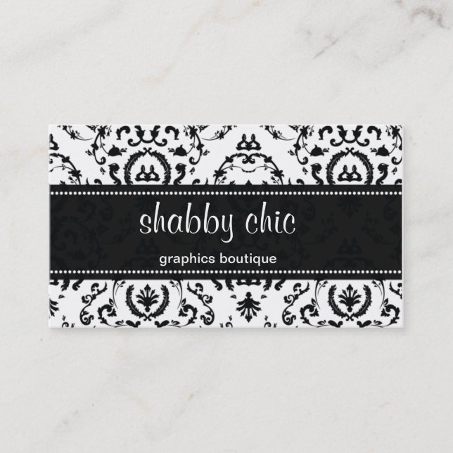 Classic Black and White Damask Business Card (Front)