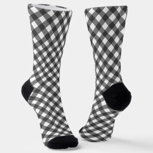 Classic Black And White Diagonal Gingham Plaid Socks