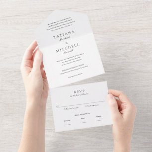 Classic Black and White Elegant Wedding All In One Invitation