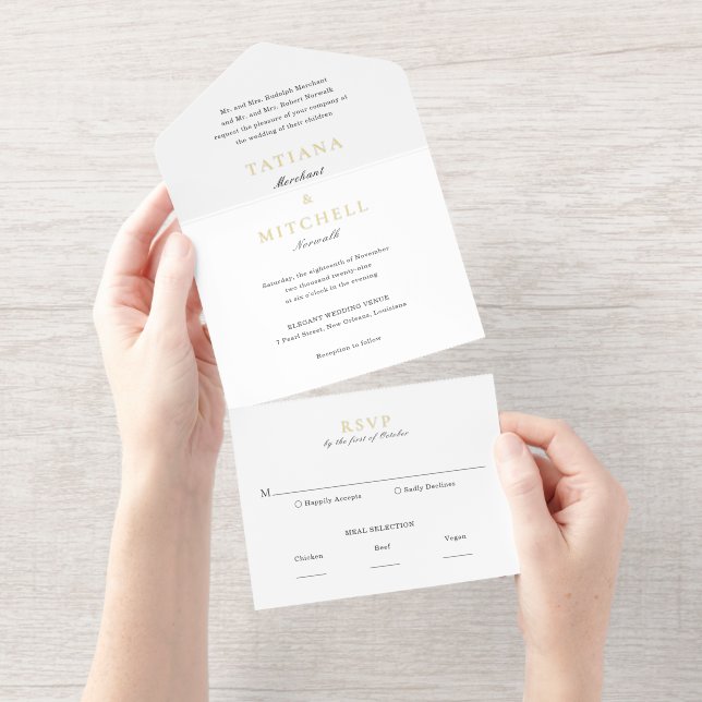 Classic Black and White Elegant Wedding All In One Invitation (Tearaway)
