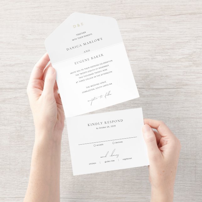 Classic Black and White Elegant Wedding All In One Invitation (Tearaway)