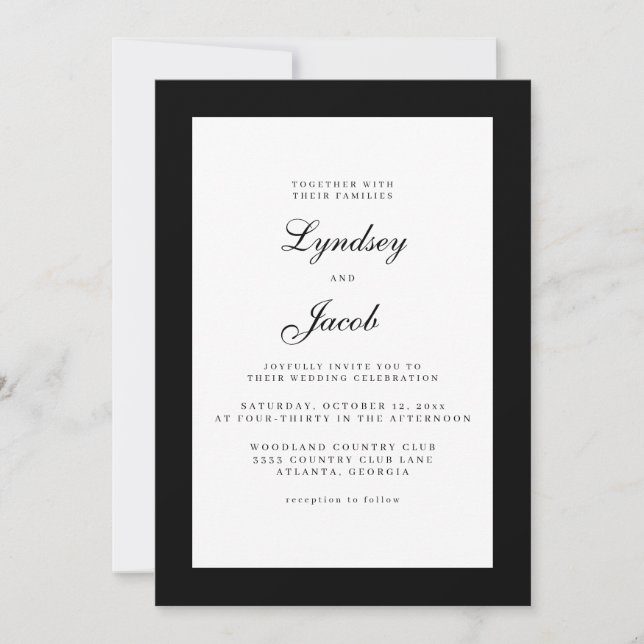 Classic Black and White Elegant Wedding Invitation (Front)