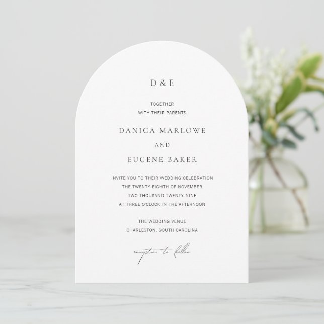 Classic Black and White Elegant Wedding Invitation (Standing Front)