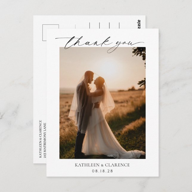 Classic Black and White Elegant Wedding Thank You Postcard (Front/Back)