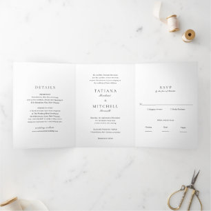 Classic Black and White Elegant Wedding Tri-Fold Invitation
