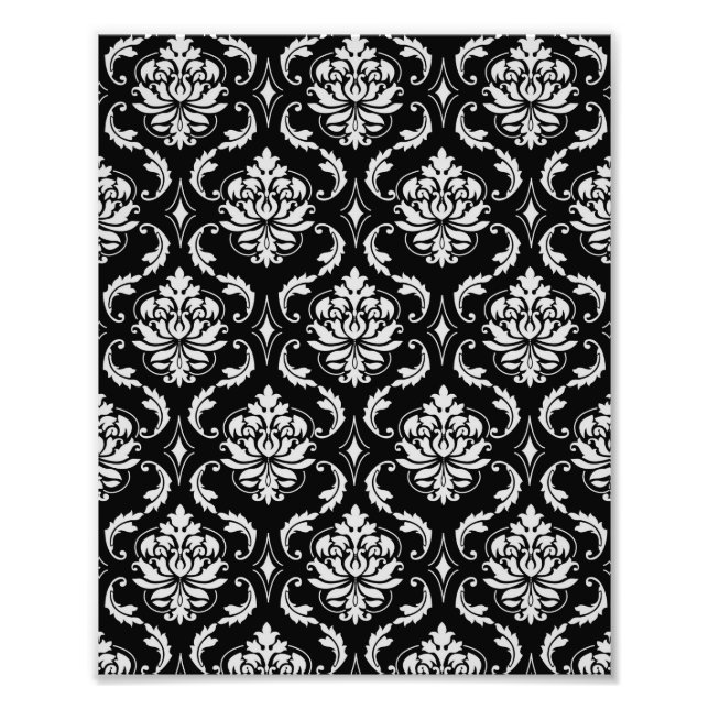 Classic Black and White Floral Damask Pattern Photo Print (Front)