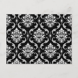 Classic Black and White Floral Damask Pattern Postcard