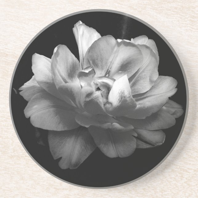 Classic Black and White Flower II Coaster (Front)