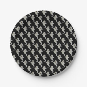 Classic Black and White Ghost Pattern Paper Plate