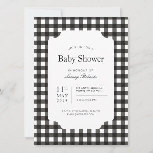 Classic Black and White Gingham Plaid Checkerboard Invitation
