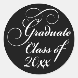 Classic Black and White Graduation Class Of Grad Round Sticker