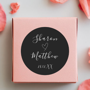 Classic Black and White Handwritten Script Wedding Round Sticker