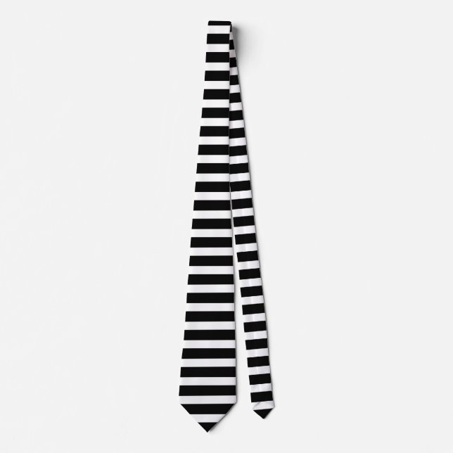 Classic Black And White Horizontal Striped Tie (Front)