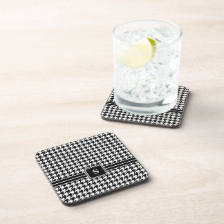 Classic Black and White Houndstooth Monogram Coaster