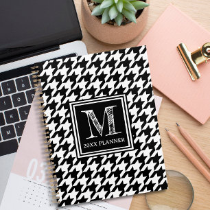 Classic Black and White Houndstooth Monogrammed Planner