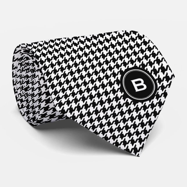 Classic black and white houndstooth with monogram tie (Rolled)