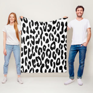 Classic Black and White Leopard Print Fleece Blanket