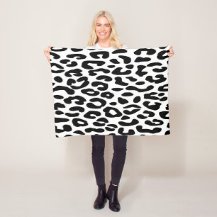 Classic Black and White Leopard Print Fleece Blanket