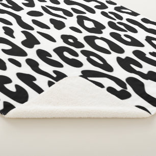 Classic Black and White Leopard Print Sherpa Blanket