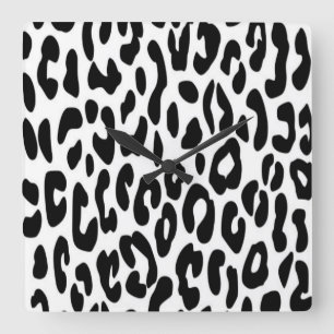 Classic Black and White Leopard Print Square Wall Clock