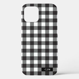 Classic Black and White Lumberjack Plaid Monogram iPhone 12 Case