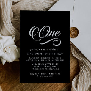 Classic Black and White Minimal 1st Birthday Invitation