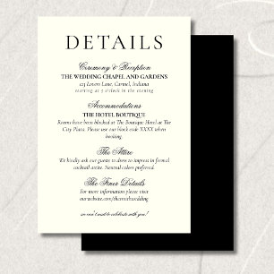 Classic Black and White Minimalist Wedding Details Enclosure Card