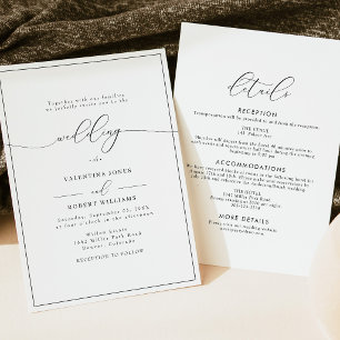 Classic Black and White Minimalist  Wedding Invitation