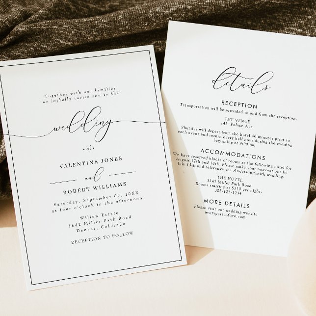Classic Black and White Minimalist  Wedding Invitation (Creator Uploaded)