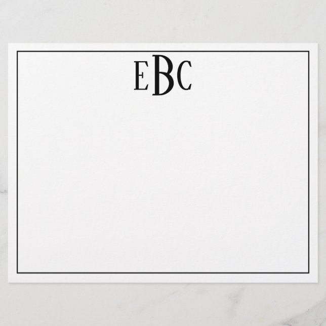 Classic Black and White Modern Monogram Notepad Custom Letterhead (Front)