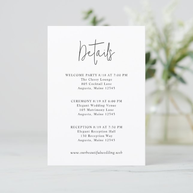 Classic Black and White Modern Wedding Enclosure Card (Standing Front)