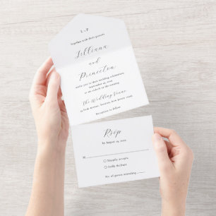 Classic Black and White Monogram Elegant Wedding All In One Invitation