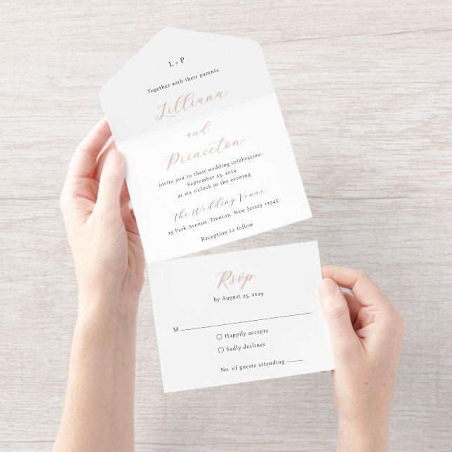 Classic Black and White Monogram Elegant Wedding All In One Invitation (Tearaway)