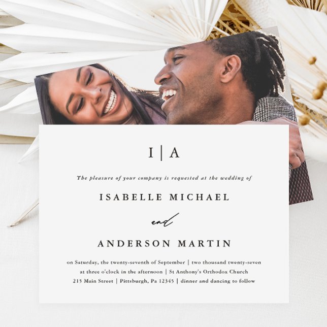 Classic Black and White Monogram Photo Wedding Invitation (Creator Uploaded)