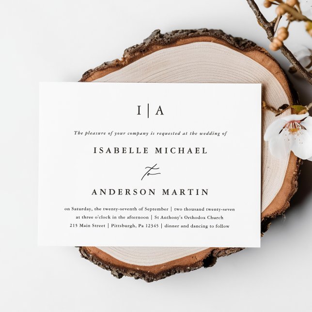 Classic Black and White Monogram Wedding Invitation (Creator Uploaded)