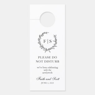 Classic Black and White Monogram Wreath Door Hanger