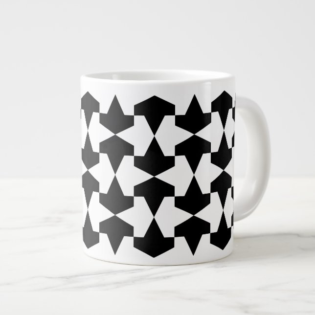 Classic Black and White Muslim Mamluks Pattern Large Coffee Mug (Front Right)