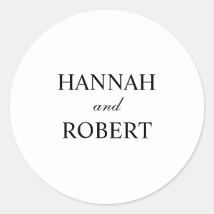 Classic Black and White Names Elegant Wedding Round Sticker