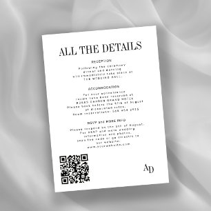 Classic black and white old money wedding details enclosure card