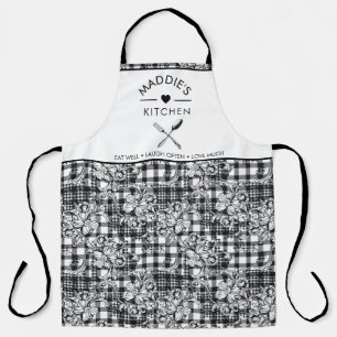 Classic Black and White Ornaments Houndstooth Apron