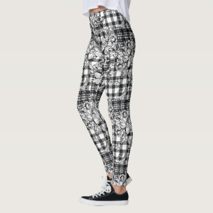 Classic Black and White Ornaments Houndstooth  Leggings
