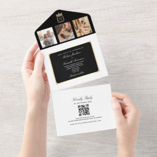 Classic Black and White Photo Wedding All In One Invitation