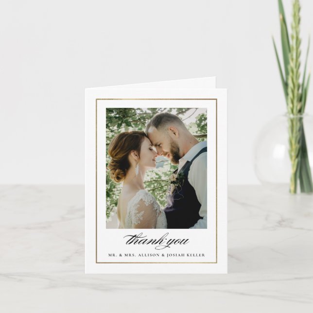 Classic Black and White Photo Wedding Thank You Card (Front)