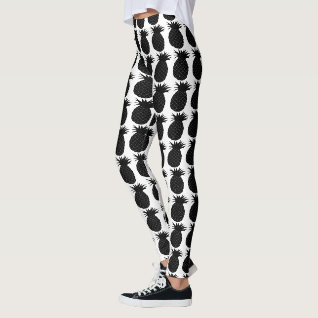 Classic Black and White Pineapple Pattern Leggings (Left)