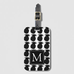 Classic Black and White Pineapple Pattern Monogram Luggage Tag